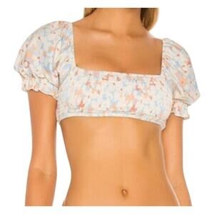 L Space Goldie Bikini Crop Top Medium Smocked Wild Orleander Swimsuit Swim New